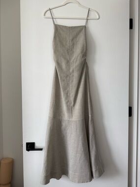 Ganni Grey Light Melange Linen Suiting Long Dress